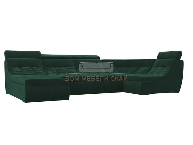 П-образный угловой диван Холидей Люкс, зеленый/велюр