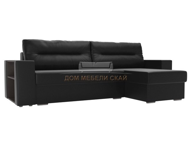 Угловой диван-кровать правый Эридан, черный/экокожа
