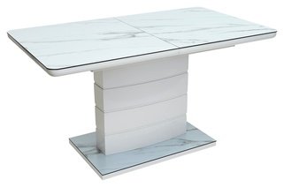 Стол обеденный раздвижной ALTA 140, GREY-WHITE MARBLE/ WHITE глазурованное стекло
