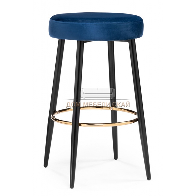 Барный стул Plato 1, велюровый синего цвета dark blue