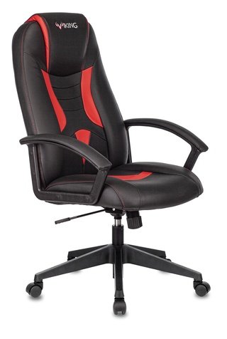 Кресло игровое VIKING-8, черная экокожа/красные вставки