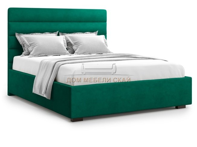 Кровать полутороспальная 140x200 Karezza без подъемного механизма, зеленый велюр velutto 33