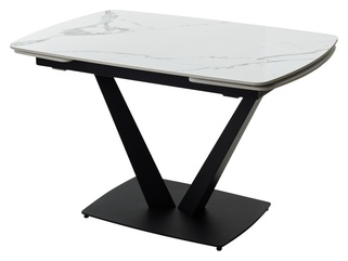 Стол обеденный раскладной ALATRI 120, MATT WHITE MARBLE SINTERED STONE/BLACK