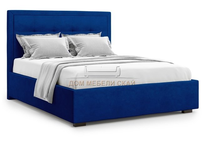 Кровать двуспальная 160x200 Komo без подъемного механизма, синий велюр velutto 26