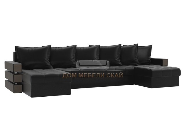 П-образный угловой диван Венеция, черный/экокожа