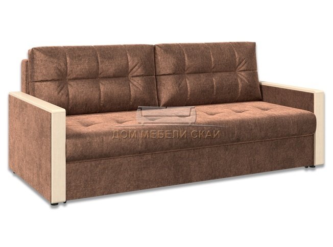 Диван-кровать Норд с декором БНП, коричневый велюр/columbia/береза