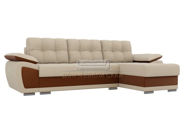 Угловой диван-кровать правый Нэстор, бежевый/коричневый/рогожка