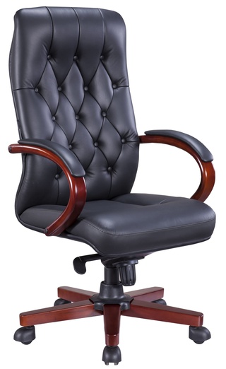 Кресло офисное Monaco Wood, экокожа черная