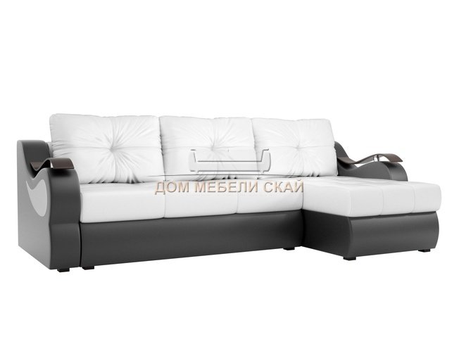 Угловой диван-кровать правый Меркурий, белый/черный/экокожа