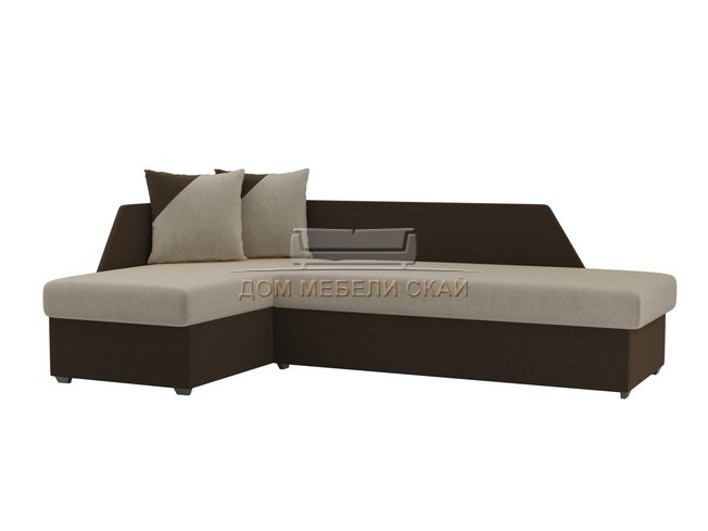 Угловой диван-кровать левый Андора, бежевый/коричневый/микровельвет