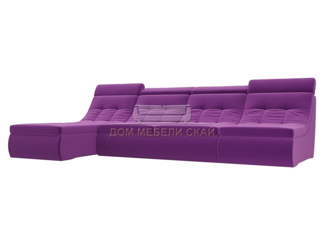 Угловой модульный диван-кровать левый Холидей Люкс, фиолетовый/микровельвет