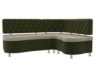 Кухонный угловой диван правый Вегас, бежевый/зеленый/микровельвет