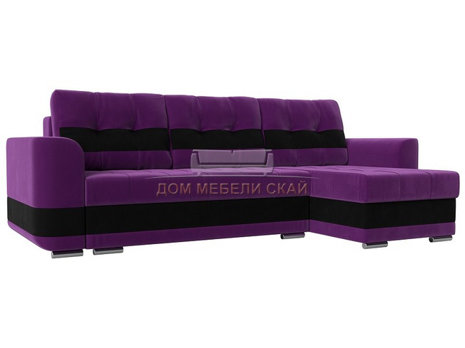 Угловой диван-кровать правый Честер, фиолетовый/черный/микровельвет