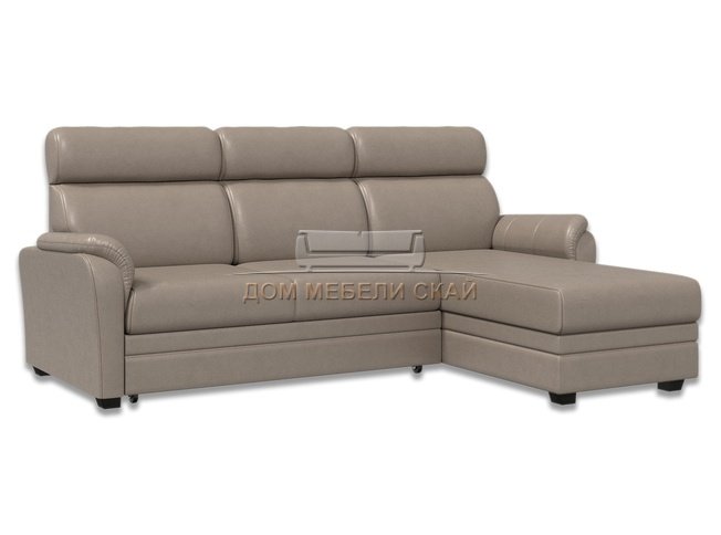 Угловой диван-кровать Омега 2-1, серо-бежевая экокожа