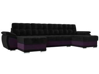 П-образный угловой диван Нэстор, черный/фиолетовый/велюр