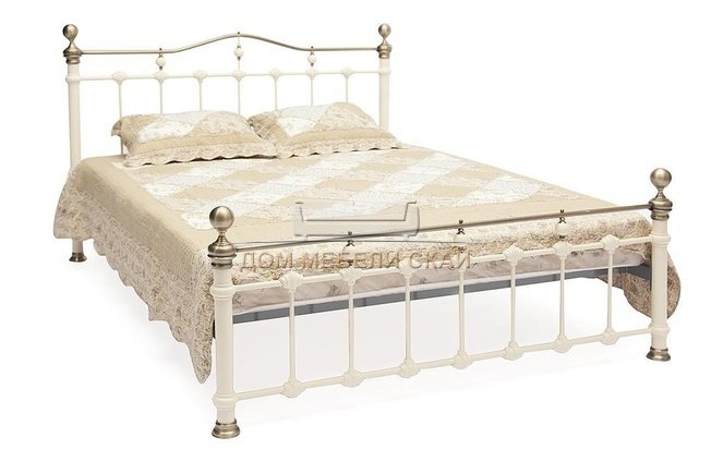 Кровать двуспальная металлическая DIANA 160x200, белый/античная медь