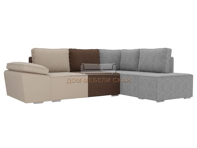 Угловой диван-кровать правый Хавьер, бежевый/коричневый/серый/рогожка