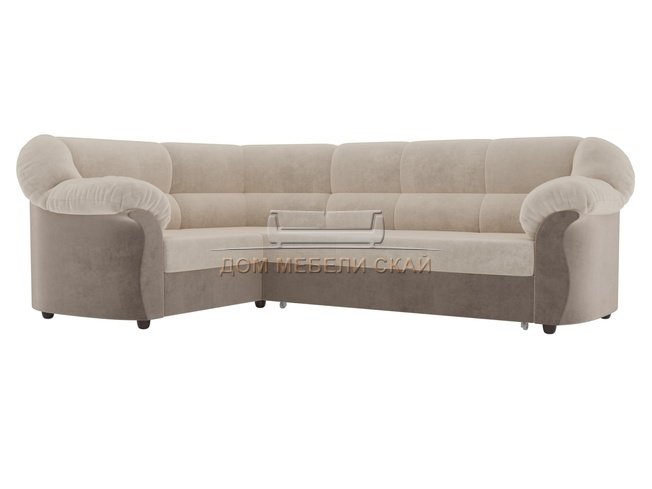Угловой диван-кровать левый Карнелла, бежевый/коричневый/велюр