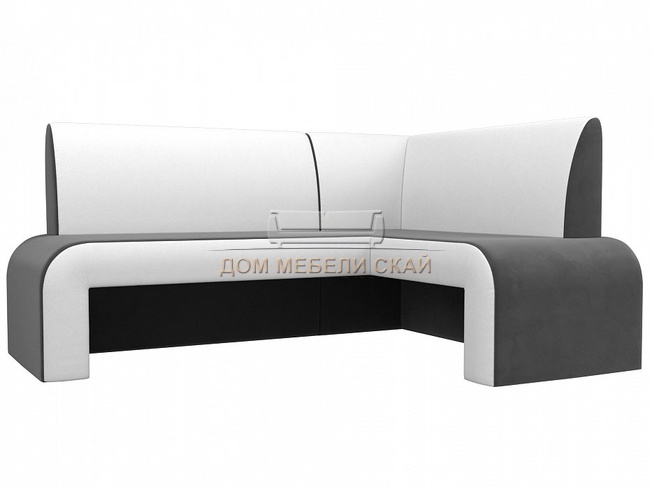 Кухонный угловой диван правый Кармен, серый/белый/велюр/экокожа