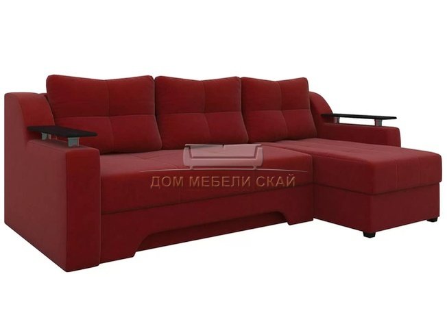 Угловой диван-кровать правый Сенатор, красный/микровельвет