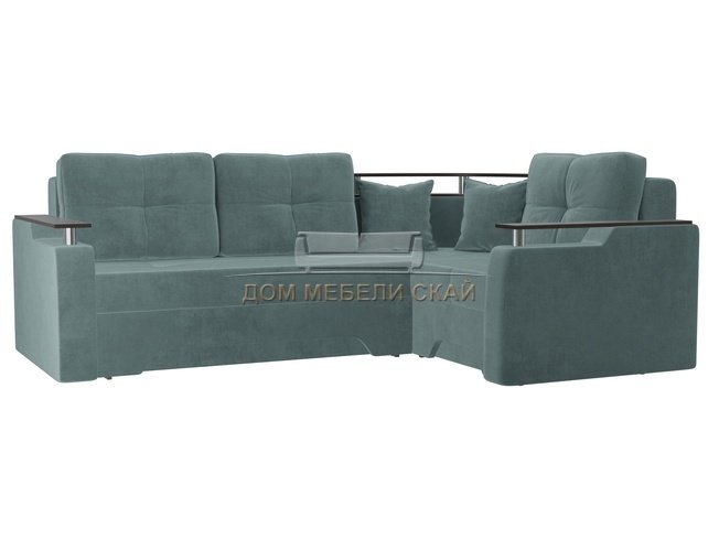 Угловой диван-кровать правый Комфорт, бирюзовый/велюр