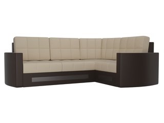 Угловой диван-кровать правый Белла, бежевый/коричневый/экокожа