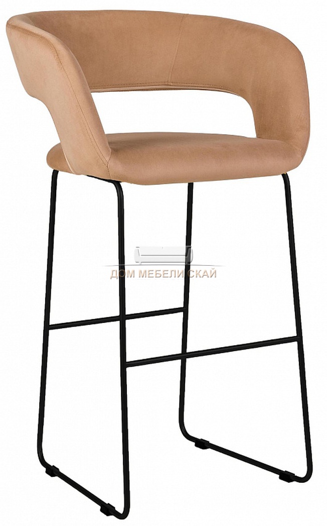Стул-кресло барное Walter, велюровый бежевого цвета/линк черный