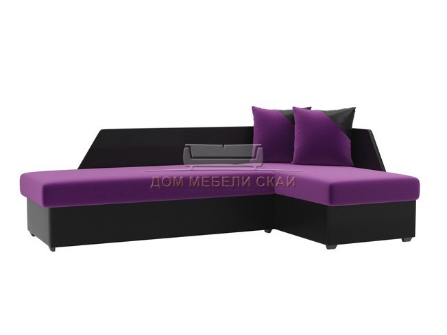 Угловой диван-кровать правый Андора, фиолетовый/черный/микровельвет/экокожа