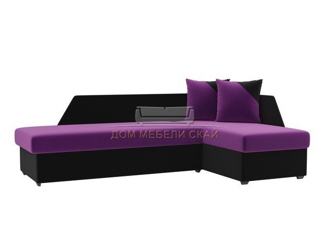 Угловой диван-кровать правый Андора, фиолетовый/черный/микровельвет