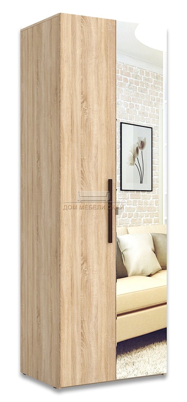 Шкаф 2-дверный для одежды Bauhaus с одним зеркалом, дуб сонома