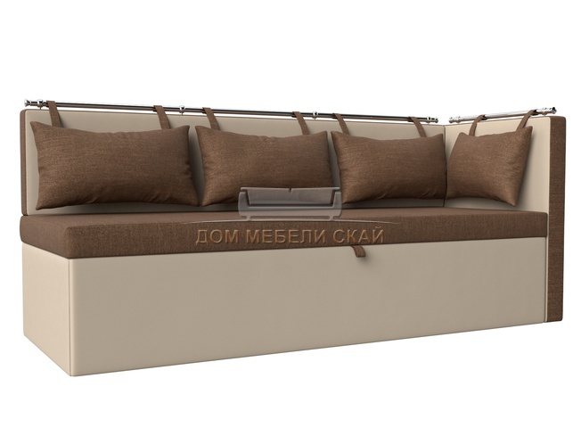 Кухонный угловой диван со спальным местом правый Метро, коричневый/бежевый/рогожка/экокожа