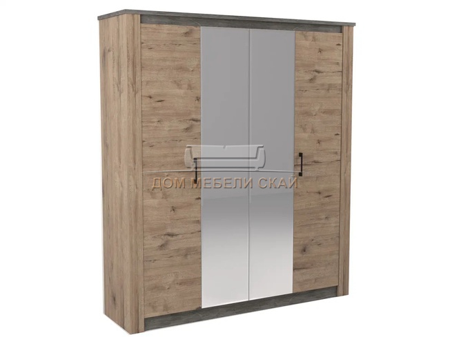 Шкаф 4-дверный с зеркалами Денвер 2300, дуб веллингтон