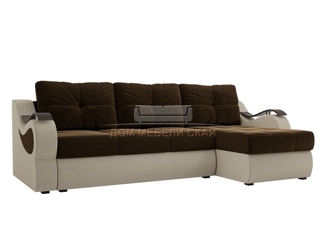 Угловой диван-кровать правый Меркурий, коричневый бежевый/микровельвет