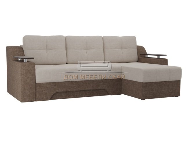 Угловой диван-кровать правый Сенатор, бежевый/коричневый/рогожка