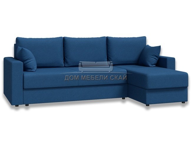 Угловой диван-кровать Лира с боковинами, синяя рогожка
