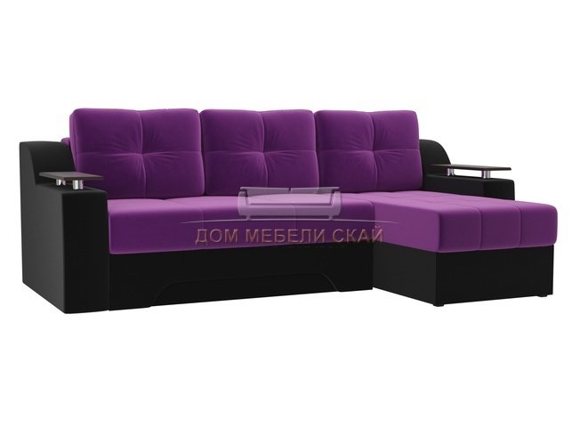 Угловой диван-кровать правый Сенатор, фиолетовый/черный/микровельвет