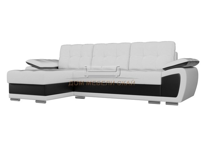 Угловой диван-кровать левый Нэстор, белый/черный/экокожа