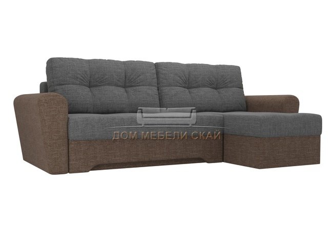 Угловой диван-кровать правый Амстердам, серый/коричневый/рогожка