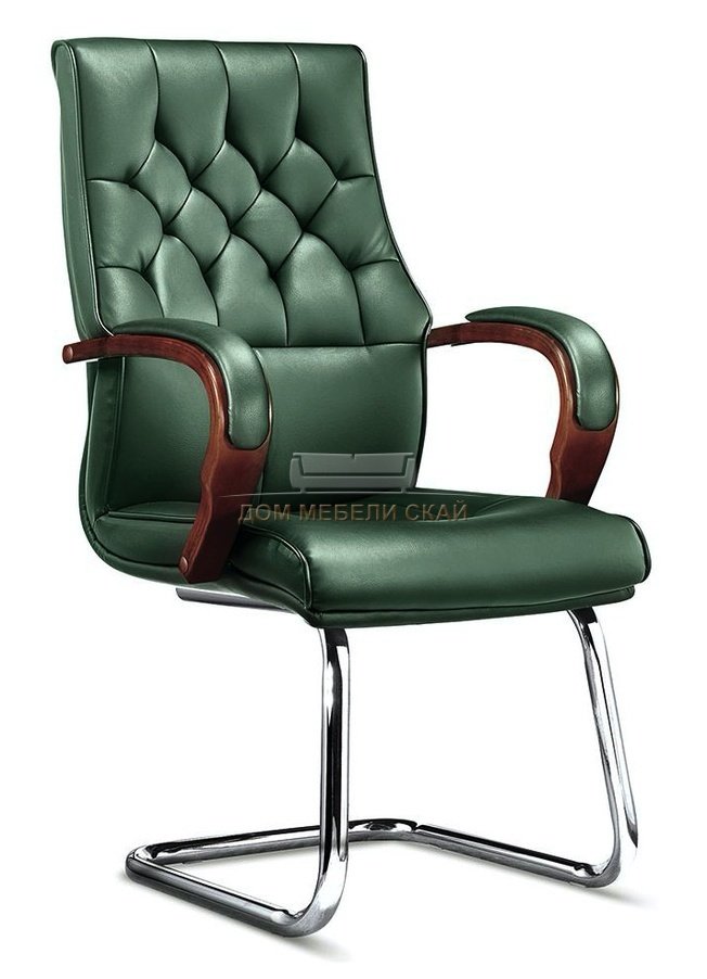 Кресло офисное Ботичелли CF, дерево/зеленая экокожа