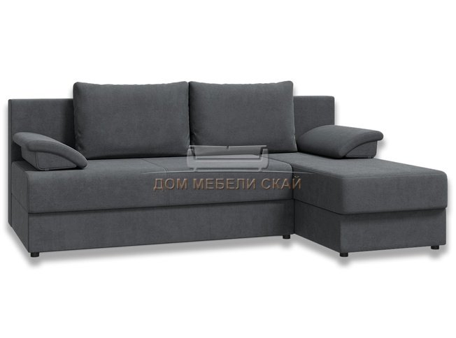 Угловой диван-кровать Лира без боковин, темно-серый велюр