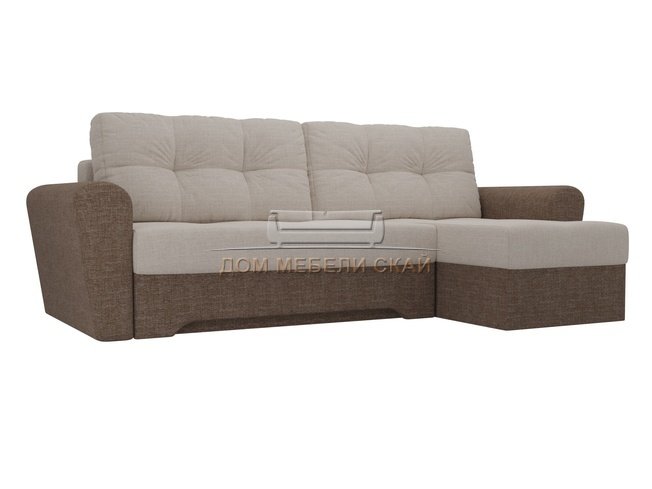 Угловой диван-кровать правый Амстердам, бежевый/коричневый/рогожка