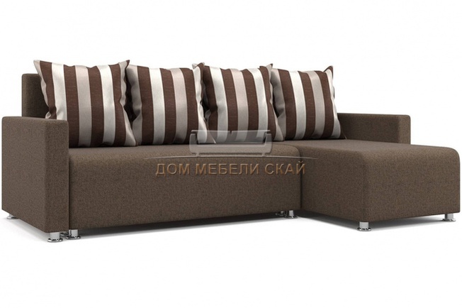 Угловой диван Челси, коричневый/подушки полоса