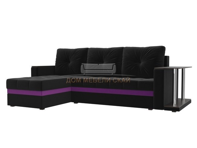Угловой диван-кровать левый Атланта М, черный/микровельвет