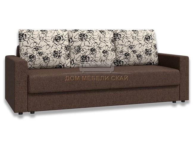 Диван-кровать Лира с боковинами БНП 1400, коричневый/рогожка/флок розы