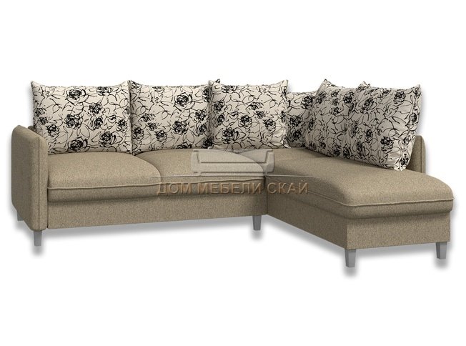 Угловой диван-кровать Лофт, бежевый/рогожка/флок розы
