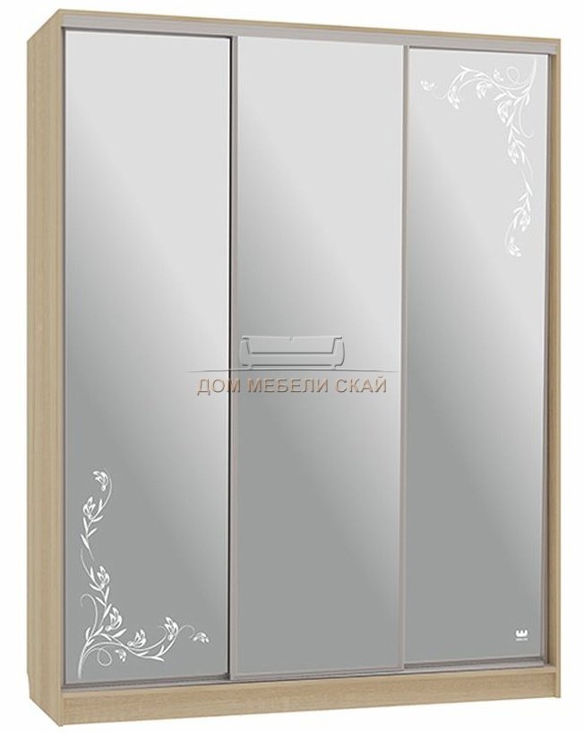 Шкаф-купе 3-дверный зеркальный Бассо 4-600, дуб сонома/цветы 2
