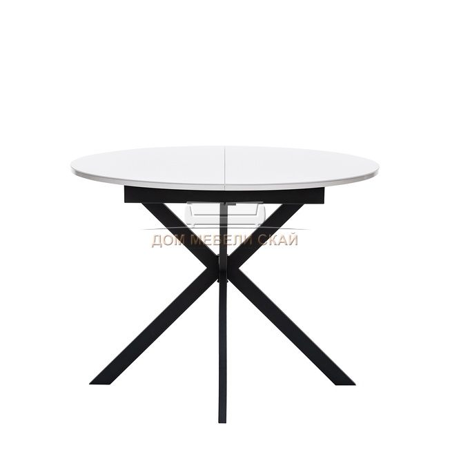 Стол обеденный раздвижной круглый Leset Капри со стеклом, белый/черный