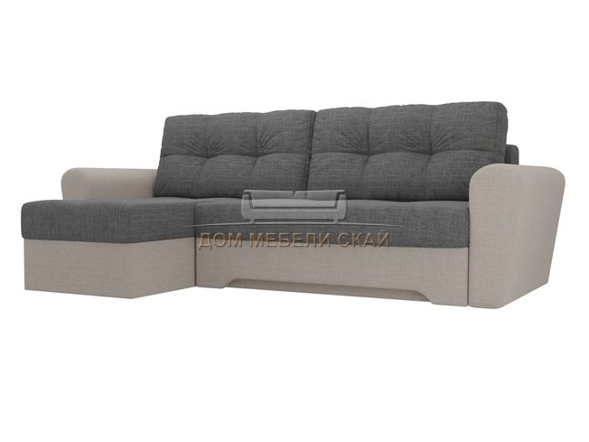 Угловой диван-кровать левый Амстердам, серый/бежевый/рогожка