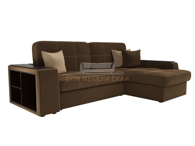 Угловой диван-кровать правый Брюссель, коричневый/микровельвет