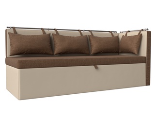 Кухонный угловой диван со спальным местом правый Метро, коричневый/бежевый/рогожка/экокожа